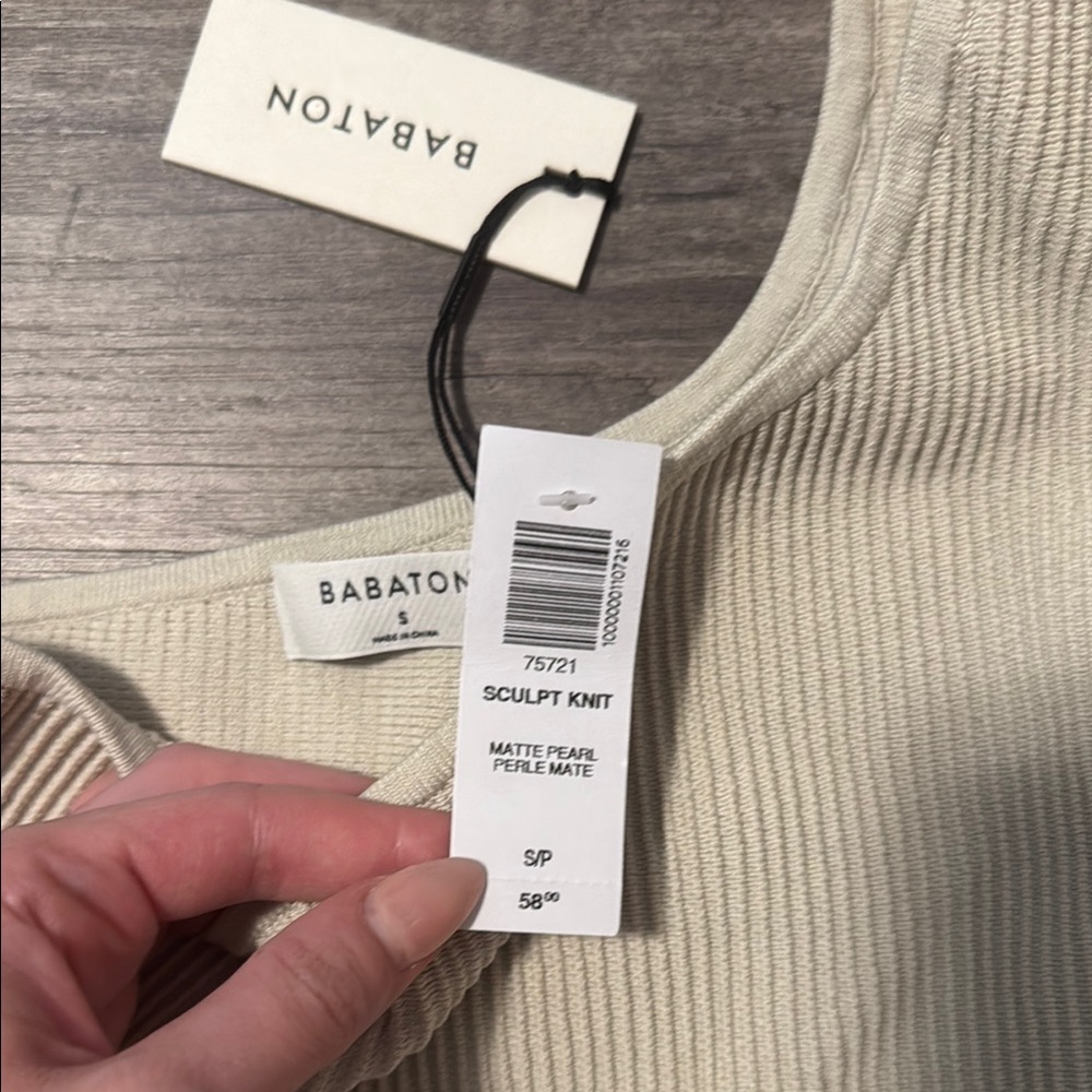 Babaton Cream Asymmetrical Ribbed Crop Tank Top - Picture 2 of 3